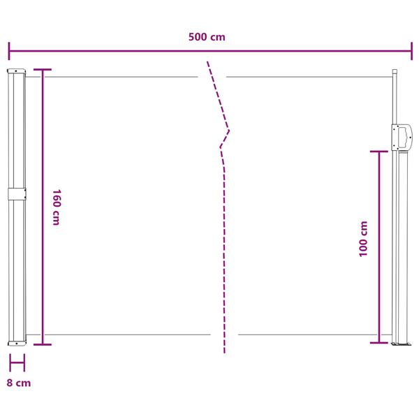 Grote foto vidaxl uittrekbaar zijscherm grijs 500 x 160 cm polyester tuin en terras overige tuin en terras