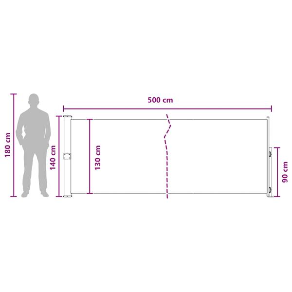 Grote foto vidaxl uittrekbaar zijscherm taupe 500 x 140 cm polyester tuin en terras overige tuin en terras