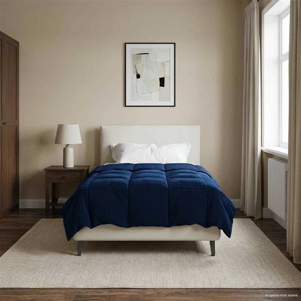 Grote foto vidaxl zomer dekbed gekwilt donkerblauw 140 x 200 cm microfiber huis en inrichting bedden