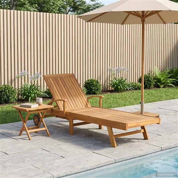 Grote foto vidaxl ligbed met tafel bruin massief teakhout tuin en terras tuinmeubelen