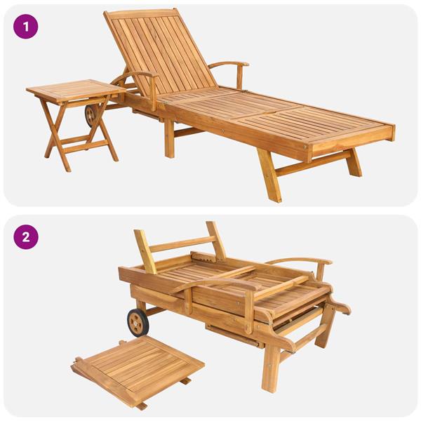 Grote foto vidaxl ligbed met tafel bruin massief teakhout tuin en terras tuinmeubelen