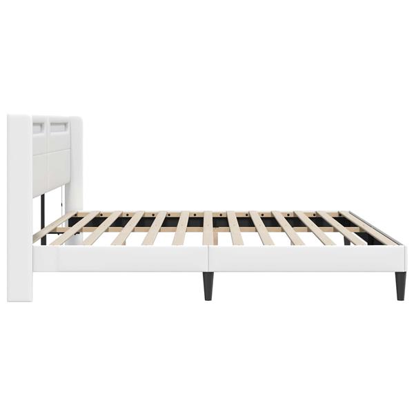 Grote foto vidaxl bedframe met led stripverlichting wit 200 x200 cm kunstleer antiek en kunst stoelen en banken