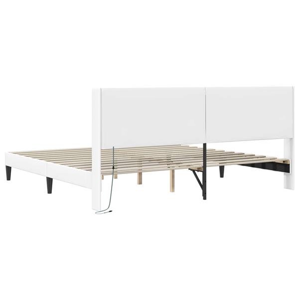 Grote foto vidaxl bedframe met led stripverlichting wit 200 x200 cm kunstleer antiek en kunst stoelen en banken