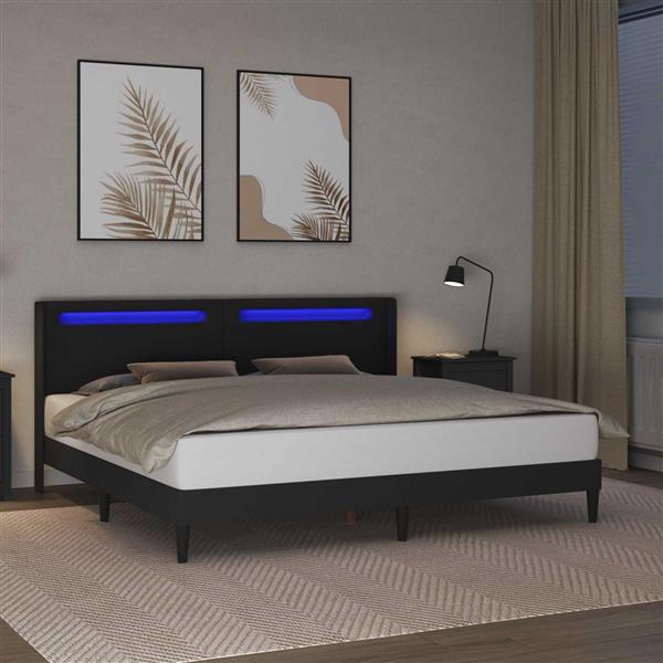 Grote foto vidaxl bedframe met led stripverlichting zwart 200 x200 cm kunstleer antiek en kunst stoelen en banken