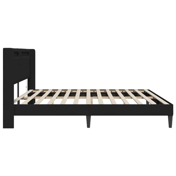 Grote foto vidaxl bedframe met led stripverlichting zwart 200 x200 cm kunstleer antiek en kunst stoelen en banken