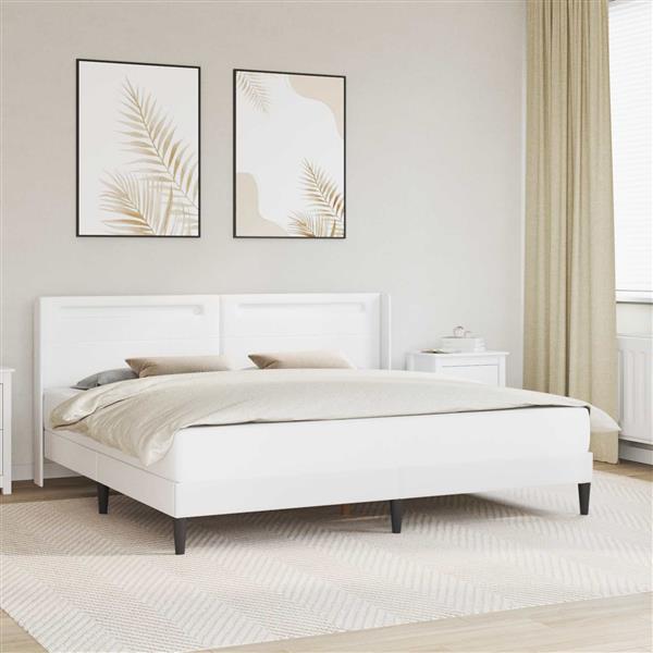 Grote foto vidaxl bedframe met led stripverlichting wit 180 x 200 cm kunstleer antiek en kunst stoelen en banken