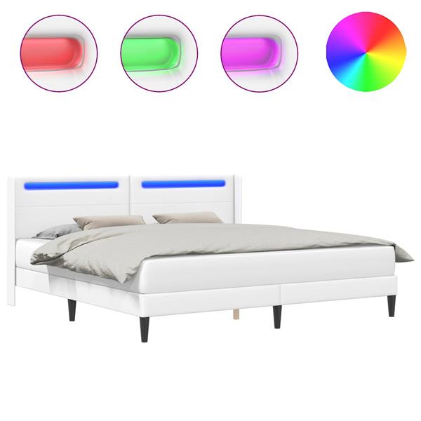 Grote foto vidaxl bedframe met led stripverlichting wit 180 x 200 cm kunstleer antiek en kunst stoelen en banken