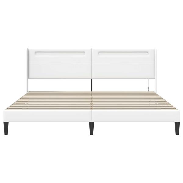 Grote foto vidaxl bedframe met led stripverlichting wit 180 x 200 cm kunstleer antiek en kunst stoelen en banken