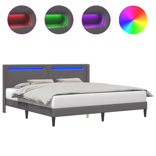 Grote foto vidaxl bedframe met led stripverlichting grijs 180 x 200 cm kunstleer antiek en kunst stoelen en banken