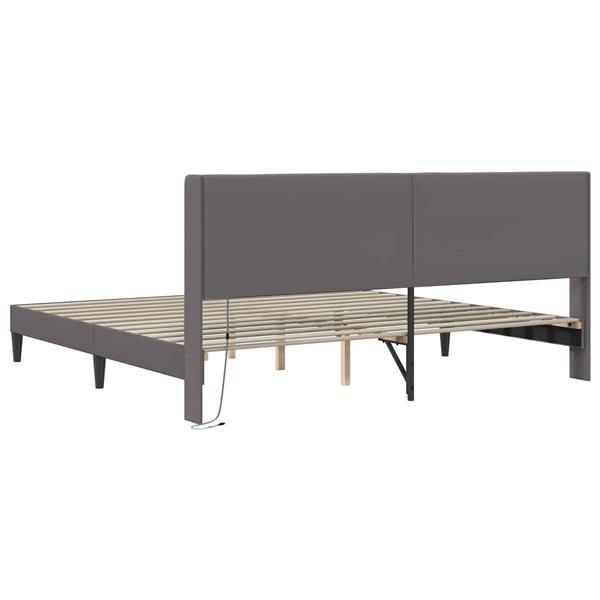 Grote foto vidaxl bedframe met led stripverlichting grijs 180 x 200 cm kunstleer antiek en kunst stoelen en banken