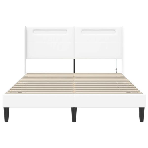 Grote foto vidaxl bedframe met led stripverlichting wit 140 x 190 cm kunstleer antiek en kunst stoelen en banken