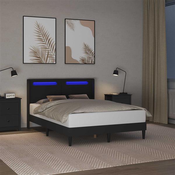 Grote foto vidaxl bedframe met led stripverlichting zwart 120 x 200 cm kunstleer antiek en kunst stoelen en banken