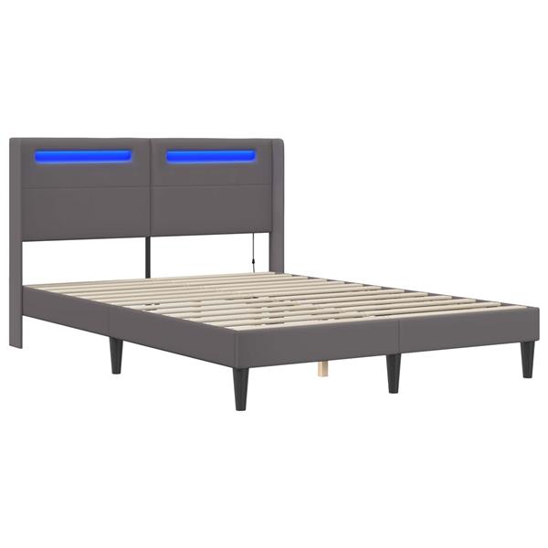 Grote foto vidaxl bedframe met led stripverlichting grijs 120 x 200 cm kunstleer antiek en kunst stoelen en banken