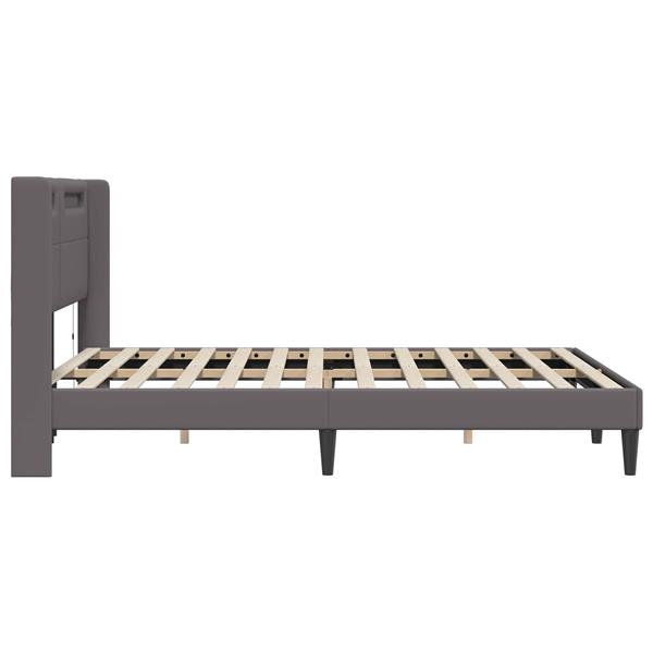 Grote foto vidaxl bedframe met led stripverlichting grijs 120 x 200 cm kunstleer antiek en kunst stoelen en banken