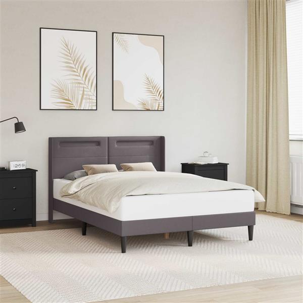 Grote foto vidaxl bedframe met led stripverlichting grijs 120 x 190 cm kunstleer antiek en kunst stoelen en banken