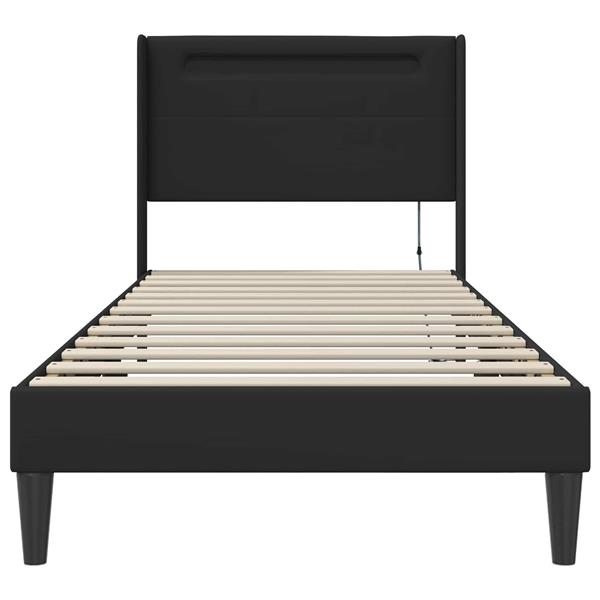 Grote foto vidaxl bedframe met led stripverlichting zwart 90 x 200 cm kunstleer antiek en kunst stoelen en banken