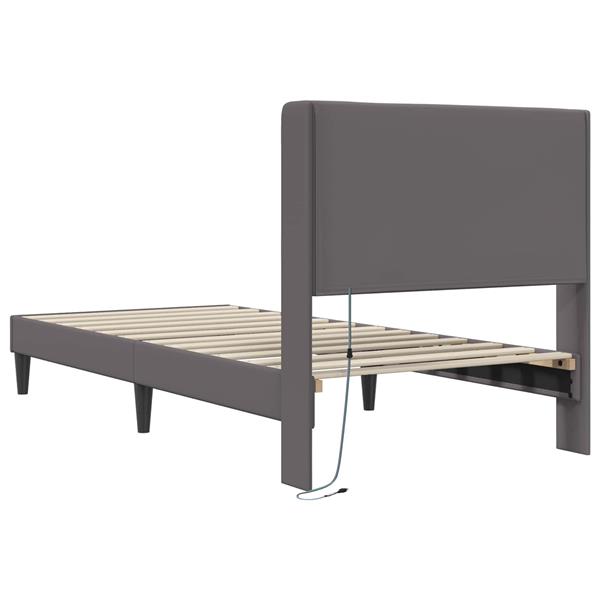 Grote foto vidaxl bedframe met led stripverlichting grijs 90 x 200 cm kunstleer antiek en kunst stoelen en banken