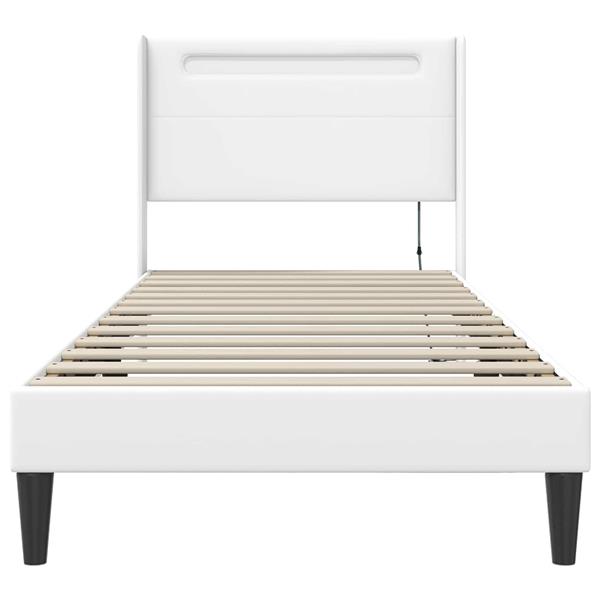 Grote foto vidaxl bedframe met led stripverlichting wit 90 x 190 cm kunstleer antiek en kunst stoelen en banken