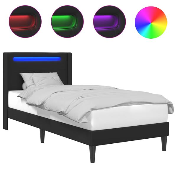 Grote foto vidaxl bedframe met led stripverlichting zwart 90 x 190 cm kunstleer antiek en kunst stoelen en banken