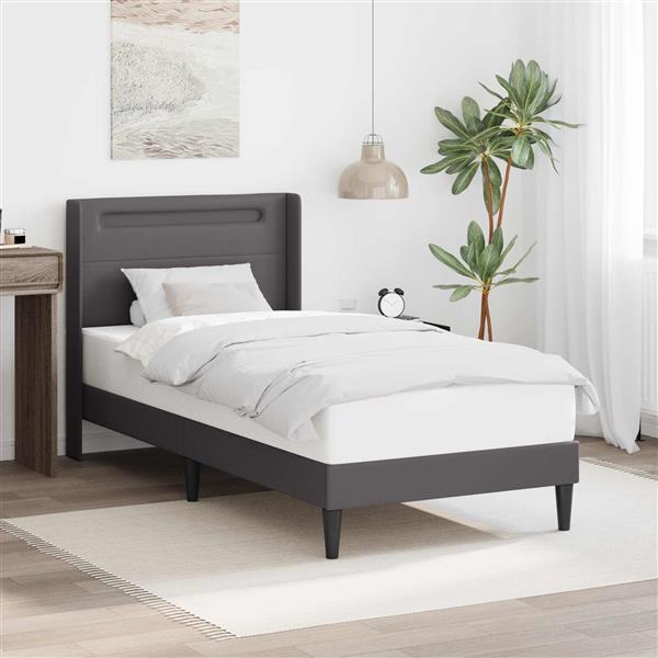 Grote foto vidaxl bedframe met led stripverlichting grijs 90 x 190 cm kunstleer antiek en kunst stoelen en banken