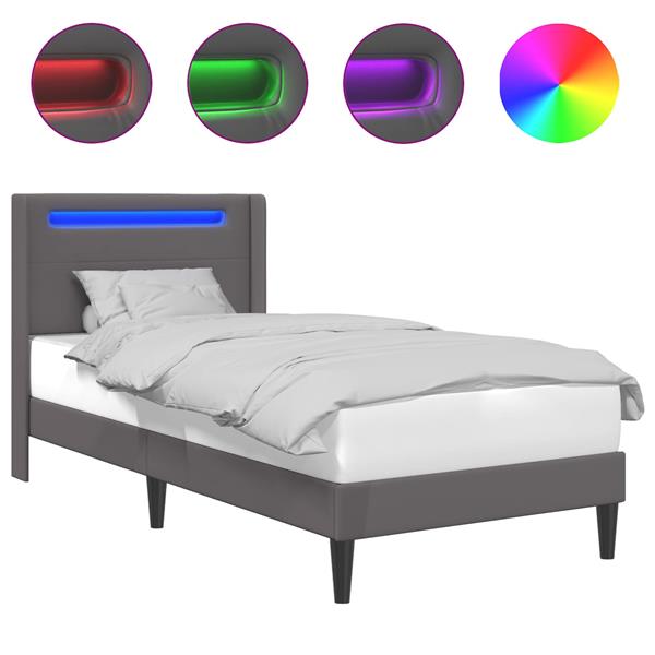 Grote foto vidaxl bedframe met led stripverlichting grijs 90 x 190 cm kunstleer antiek en kunst stoelen en banken