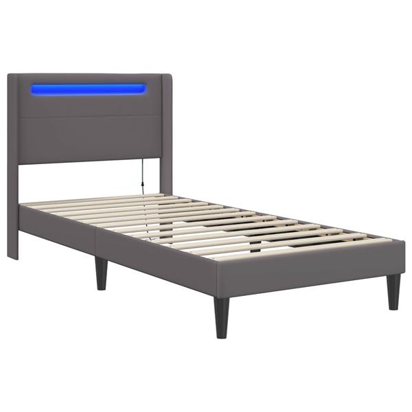 Grote foto vidaxl bedframe met led stripverlichting grijs 80 x 200 cm kunstleer antiek en kunst stoelen en banken