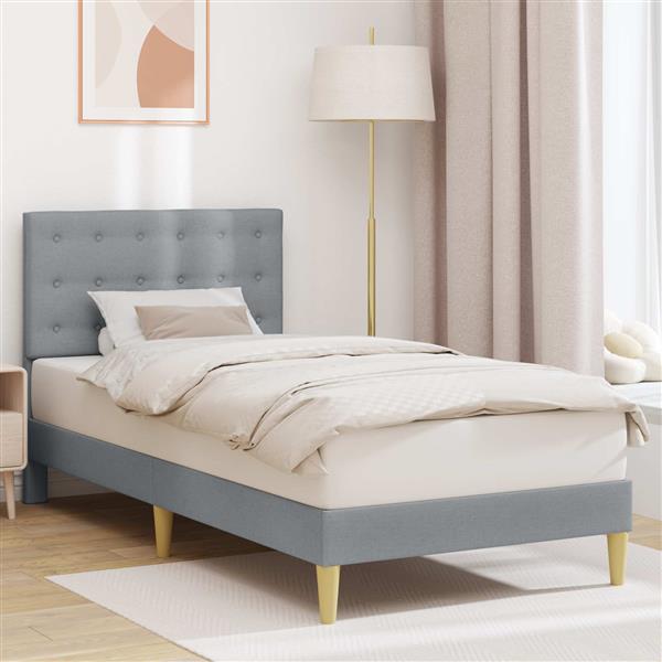 Grote foto vidaxl bedframe met hoofdeinde lichtgrijs 100 x 200 cm stof antiek en kunst stoelen en banken