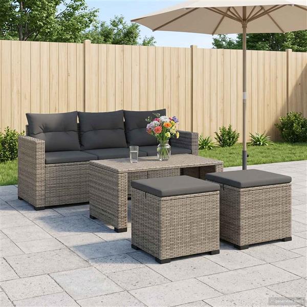 Grote foto vidaxl tuinvoetbank met kussen 2 stuks grijs polyrattan huis en inrichting bankstellen