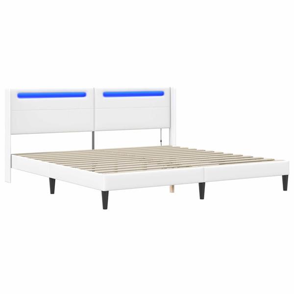 Grote foto vidaxl bedframe met led stripverlichting wit 200 x200 cm kunstleer antiek en kunst stoelen en banken