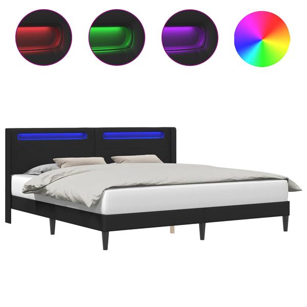 Grote foto vidaxl bedframe met led stripverlichting zwart 200 x200 cm kunstleer antiek en kunst stoelen en banken