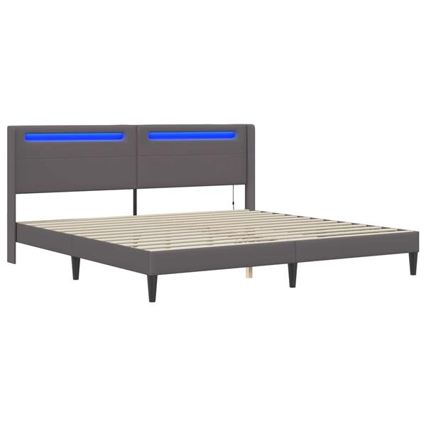 Grote foto vidaxl bedframe met led stripverlichting grijs 200 x200 cm kunstleer antiek en kunst stoelen en banken