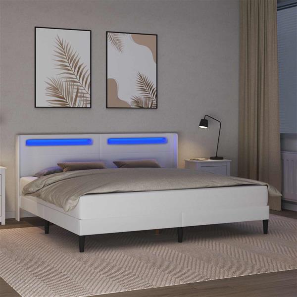 Grote foto vidaxl bedframe met led stripverlichting wit 180 x 200 cm kunstleer antiek en kunst stoelen en banken