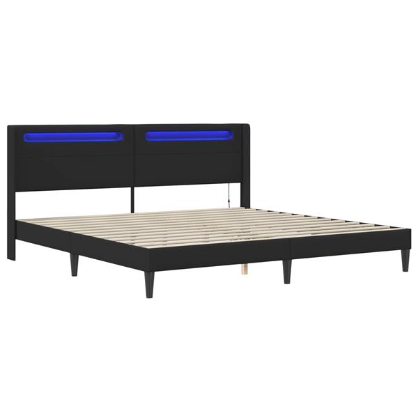 Grote foto vidaxl bedframe met led stripverlichting zwart 180 x 200 cm kunstleer antiek en kunst stoelen en banken