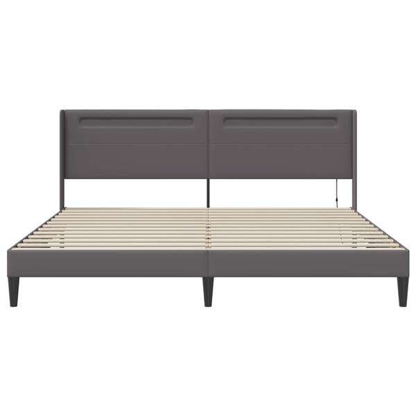 Grote foto vidaxl bedframe met led stripverlichting grijs 180 x 200 cm kunstleer antiek en kunst stoelen en banken