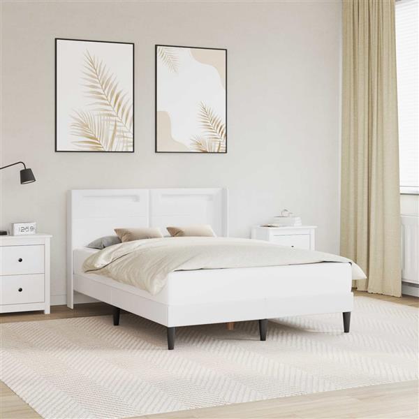 Grote foto vidaxl bedframe met led stripverlichting wit 160 x 200 cm kunstleer antiek en kunst stoelen en banken
