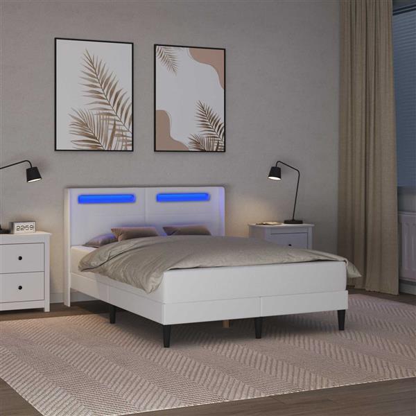 Grote foto vidaxl bedframe met led stripverlichting wit 160 x 200 cm kunstleer antiek en kunst stoelen en banken