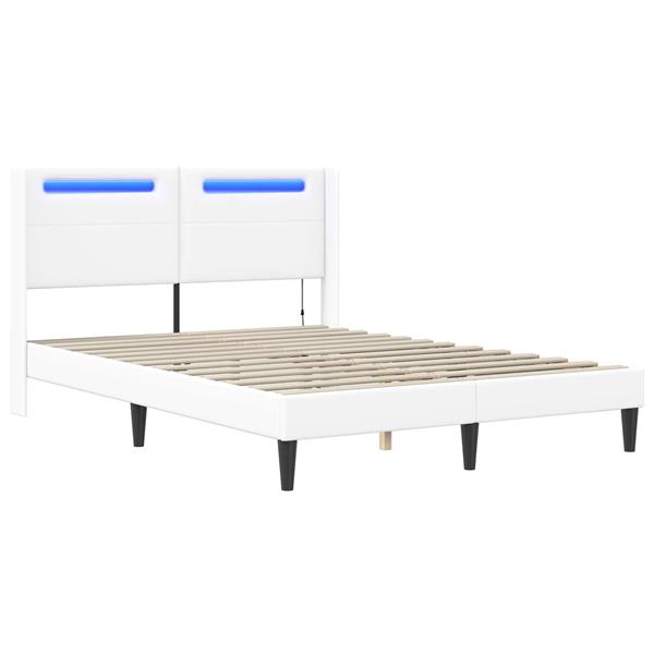 Grote foto vidaxl bedframe met led stripverlichting wit 160 x 200 cm kunstleer antiek en kunst stoelen en banken