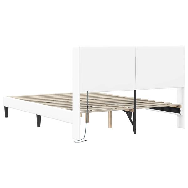 Grote foto vidaxl bedframe met led stripverlichting wit 160 x 200 cm kunstleer antiek en kunst stoelen en banken