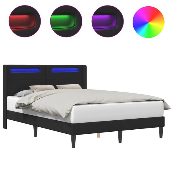 Grote foto vidaxl bedframe met led stripverlichting zwart 160 x 200 cm kunstleer antiek en kunst stoelen en banken