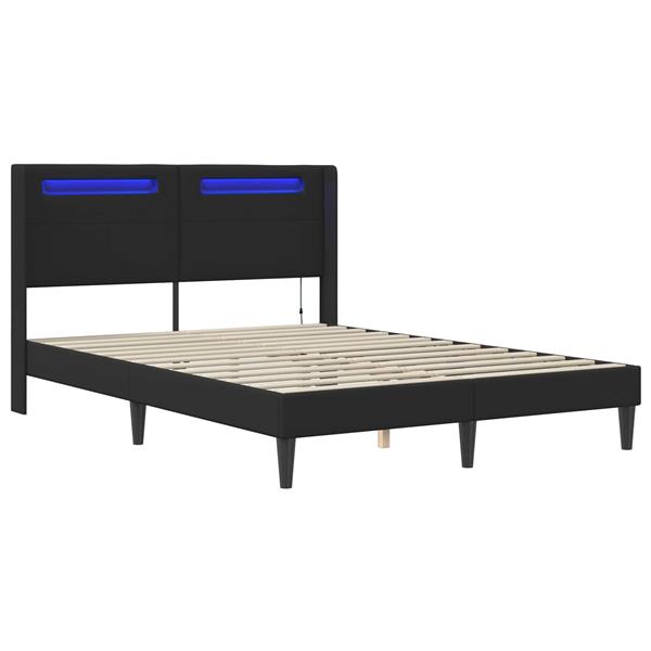 Grote foto vidaxl bedframe met led stripverlichting zwart 160 x 200 cm kunstleer antiek en kunst stoelen en banken