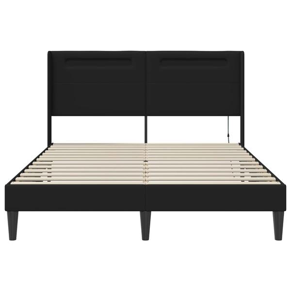 Grote foto vidaxl bedframe met led stripverlichting zwart 160 x 200 cm kunstleer antiek en kunst stoelen en banken