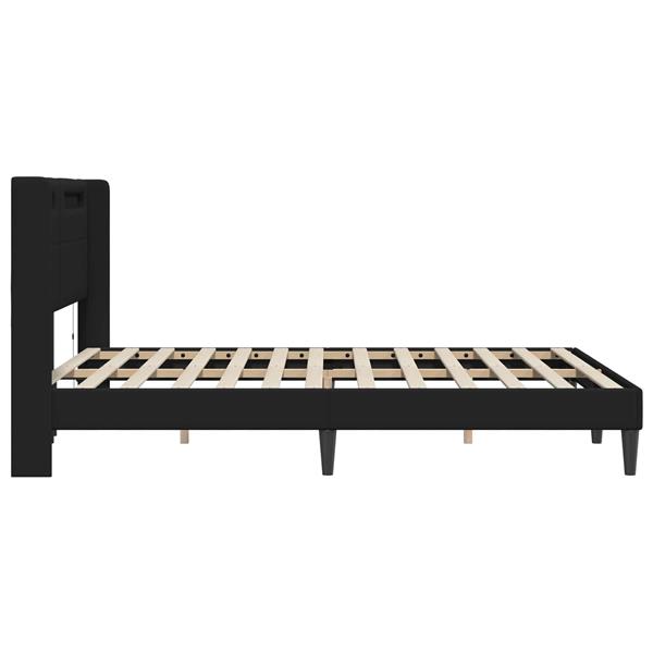 Grote foto vidaxl bedframe met led stripverlichting zwart 160 x 200 cm kunstleer antiek en kunst stoelen en banken