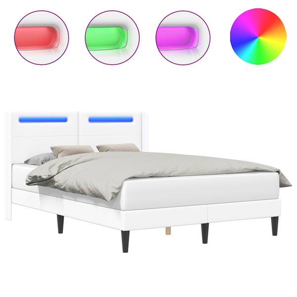 Grote foto vidaxl bedframe met led stripverlichting wit 140 x 200 cm kunstleer antiek en kunst stoelen en banken