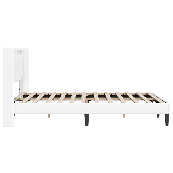 Grote foto vidaxl bedframe met led stripverlichting wit 120 x 200 cm kunstleer antiek en kunst stoelen en banken