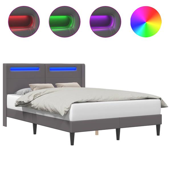 Grote foto vidaxl bedframe met led stripverlichting grijs 120 x 200 cm kunstleer antiek en kunst stoelen en banken
