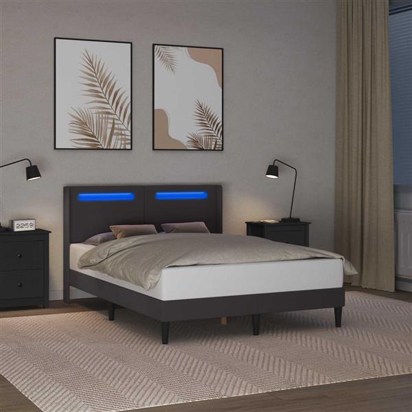 Grote foto vidaxl bedframe met led stripverlichting grijs 120 x 200 cm kunstleer antiek en kunst stoelen en banken