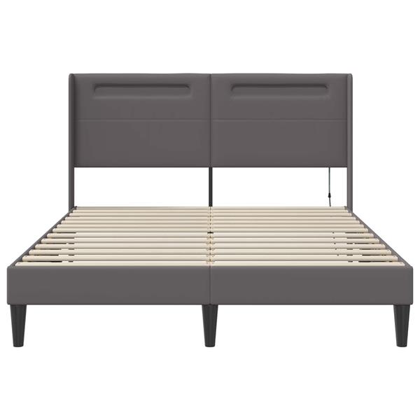 Grote foto vidaxl bedframe met led stripverlichting grijs 120 x 200 cm kunstleer antiek en kunst stoelen en banken