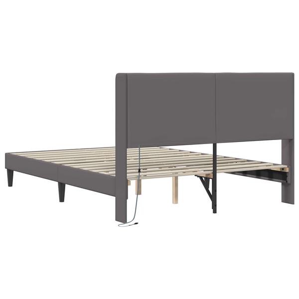 Grote foto vidaxl bedframe met led stripverlichting grijs 120 x 200 cm kunstleer antiek en kunst stoelen en banken