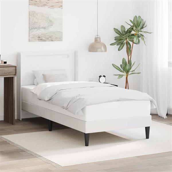 Grote foto vidaxl bedframe met led stripverlichting wit 100 x 200 cm kunstleer antiek en kunst stoelen en banken