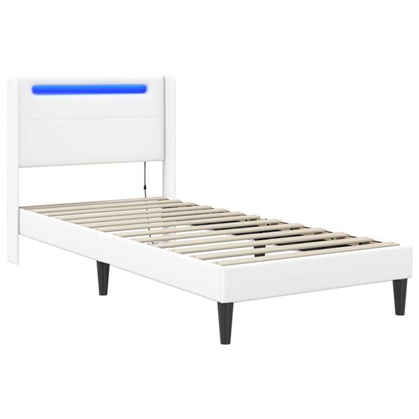 Grote foto vidaxl bedframe met led stripverlichting wit 100 x 200 cm kunstleer antiek en kunst stoelen en banken